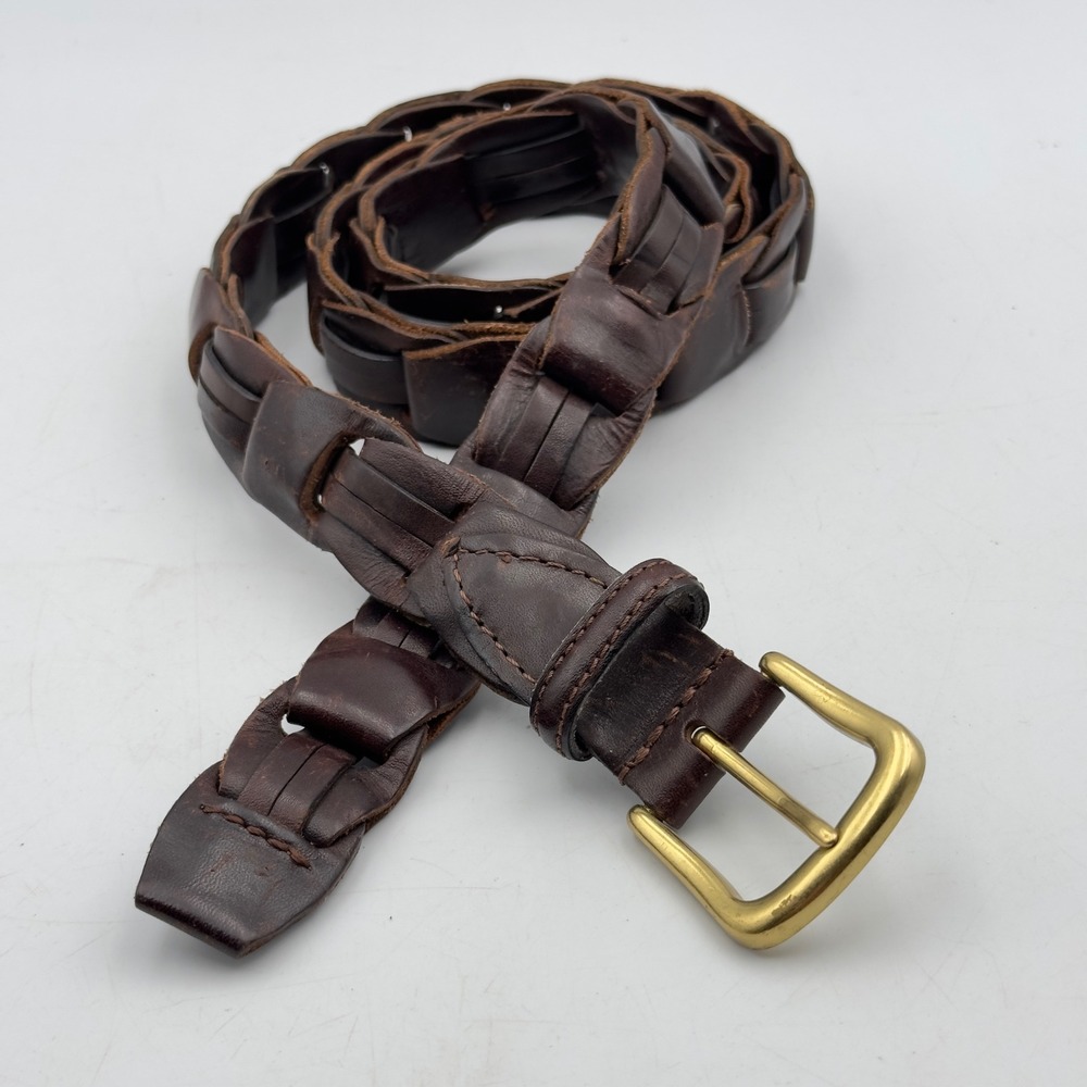 Woven Leather Belt Brown Braided Brass Buckle Vintage 38 India Western